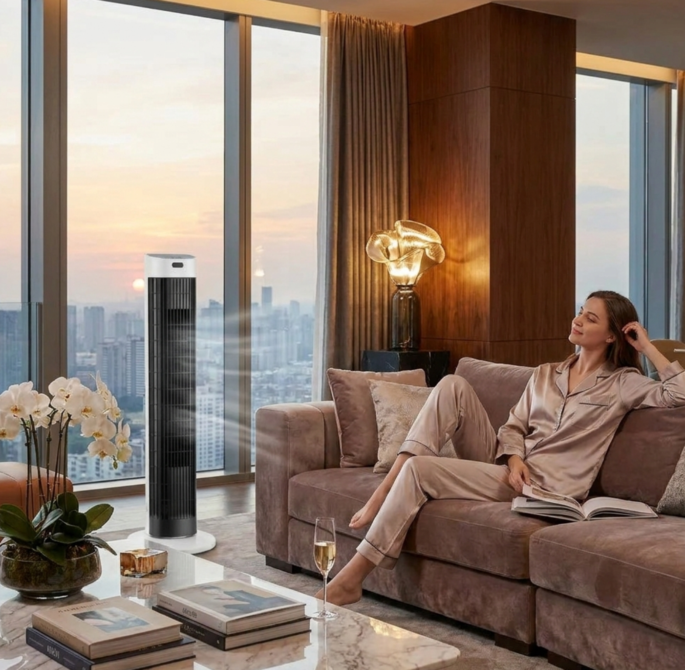Atelierée Smart Tower Fan, Quiet Bladeless Oscillating Design with Whole Room Cooling