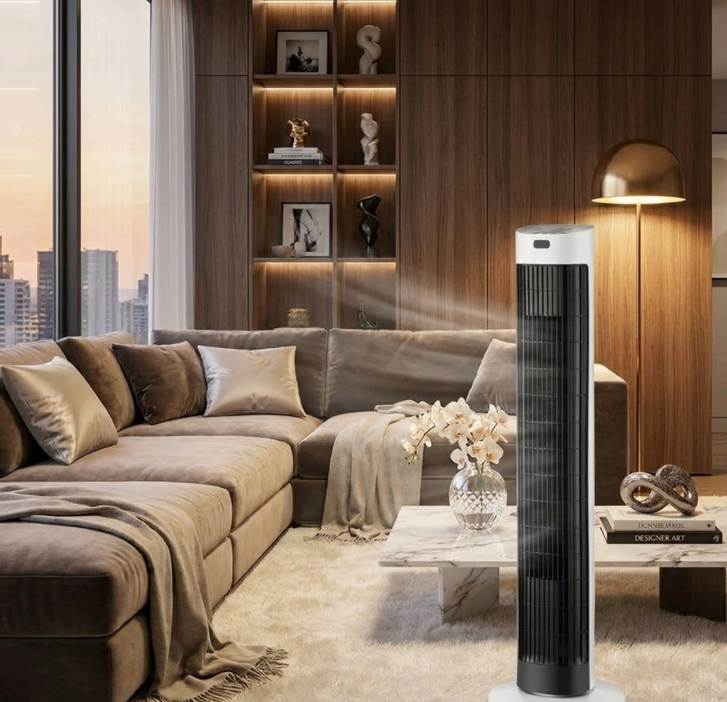Atelierée Smart Tower Fan, Quiet Bladeless Oscillating Design with Whole Room Cooling