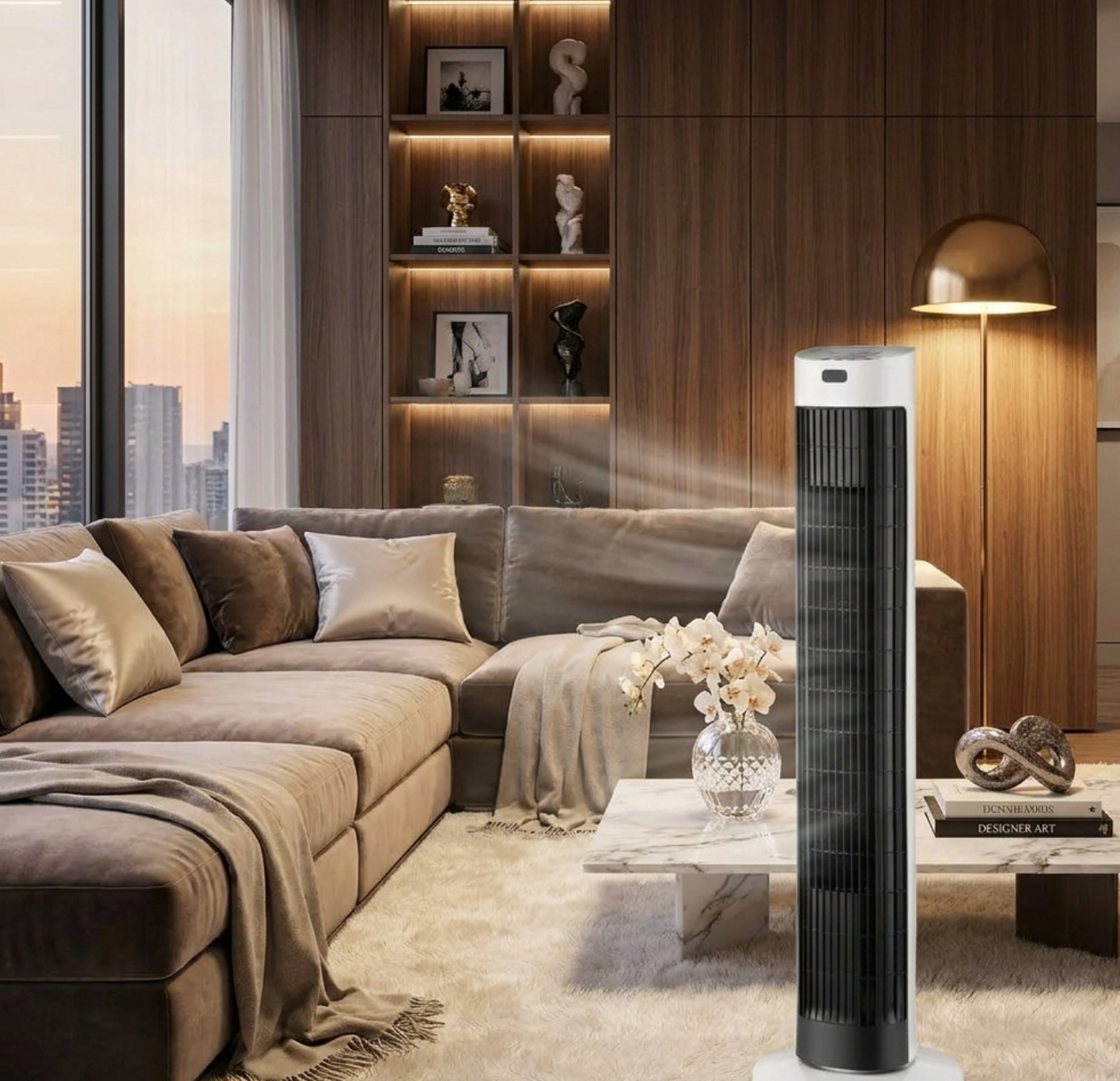 Atelierée Smart Tower Fan, Quiet Bladeless Oscillating Design with Whole Room Cooling