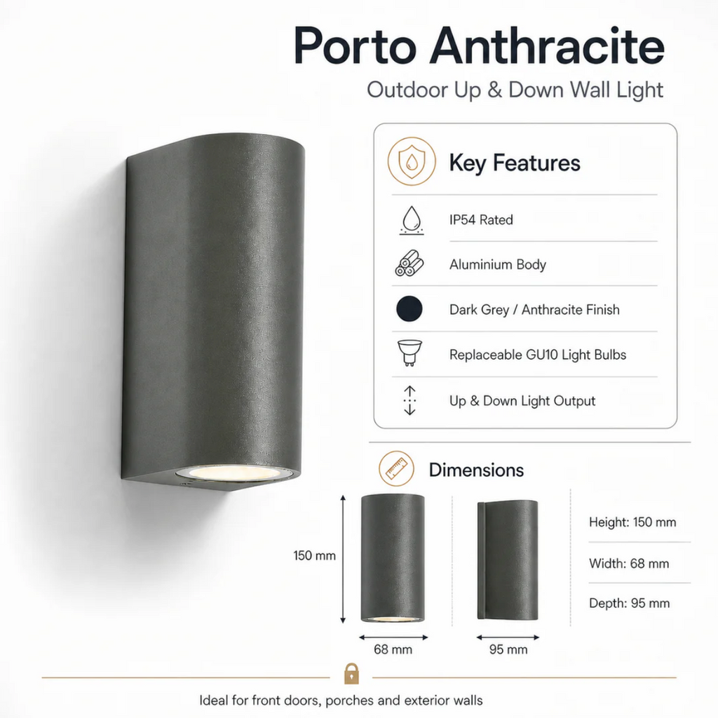 Atelierée Modern Anthracite Outdoor Wall Light with Up & Down Illumination