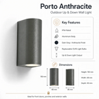 Atelierée Modern Anthracite Outdoor Wall Light with Up & Down Illumination