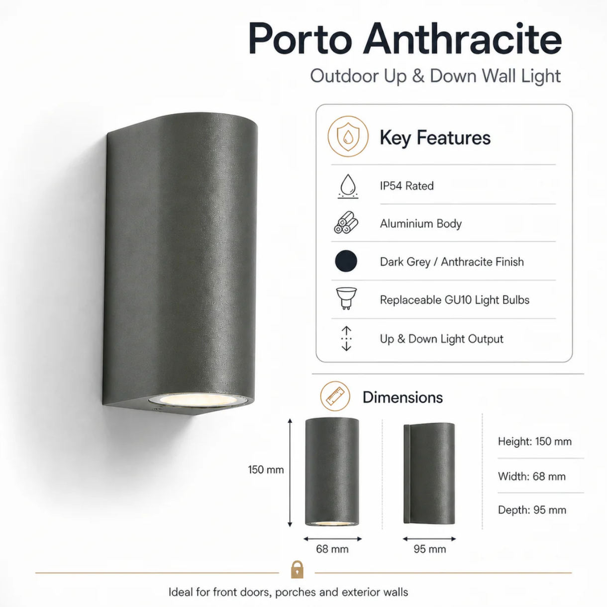 Atelierée Modern Anthracite Outdoor Wall Light with Up & Down Illumination