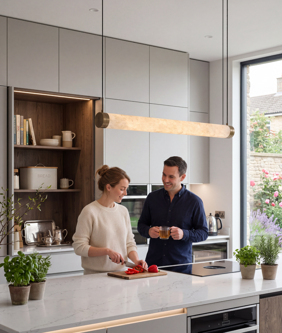 Atelierée Architectural LED Alabaster Pendant Light for Kitchen Islands & Dining Rooms