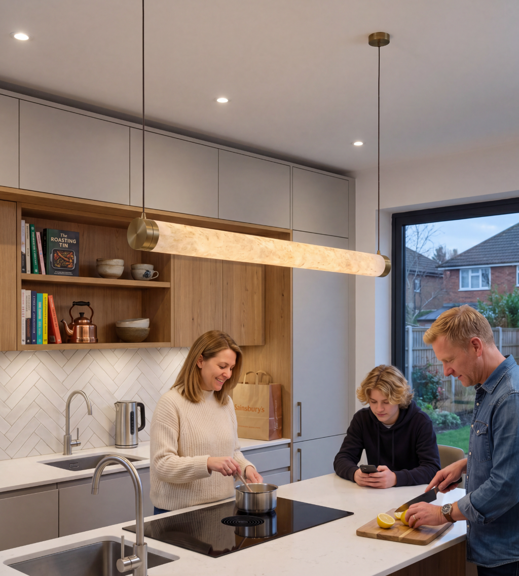 Atelierée Architectural LED Alabaster Pendant Light for Kitchen Islands & Dining Rooms