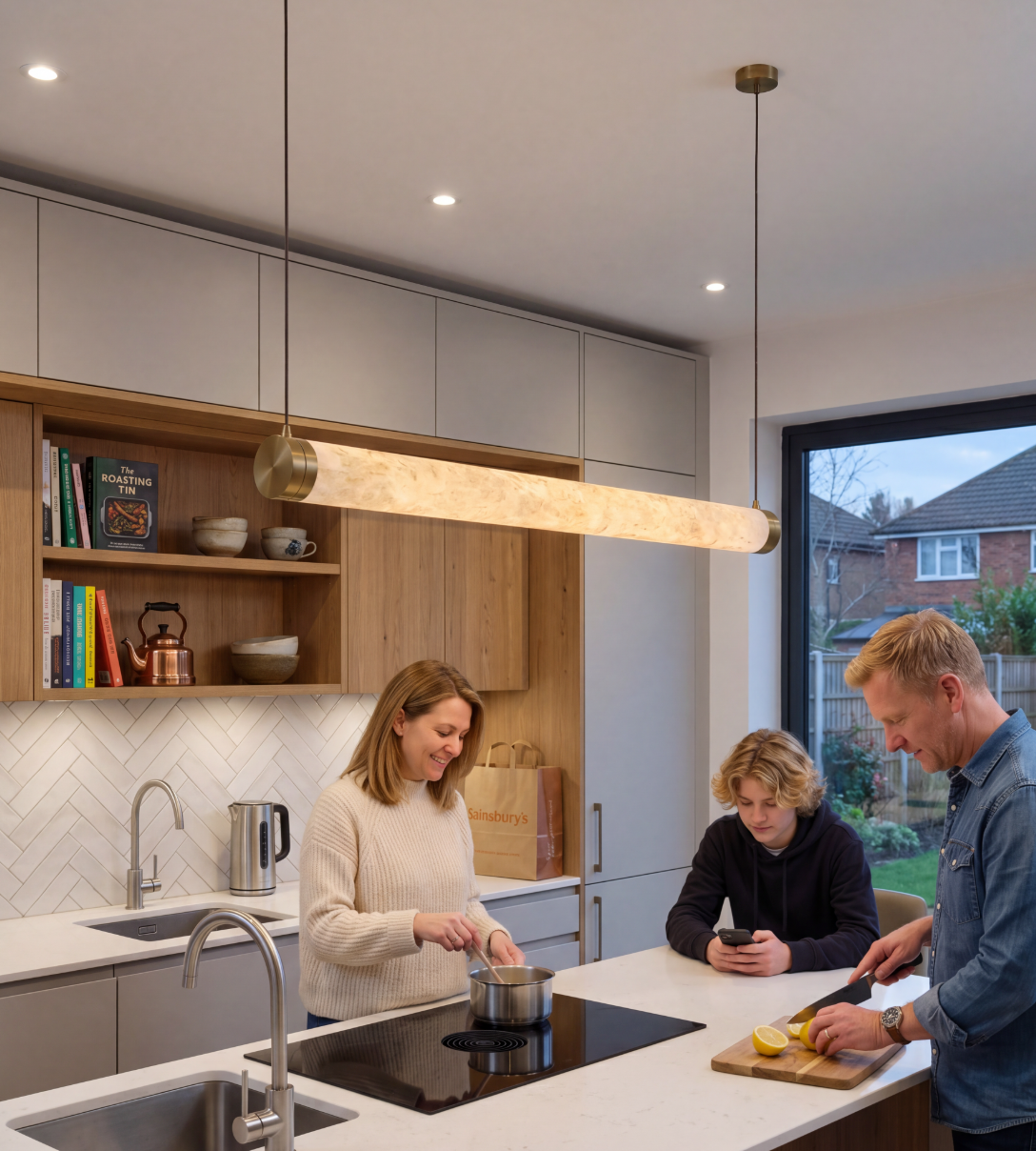 Atelierée Architectural LED Alabaster Pendant Light for Kitchen Islands & Dining Rooms