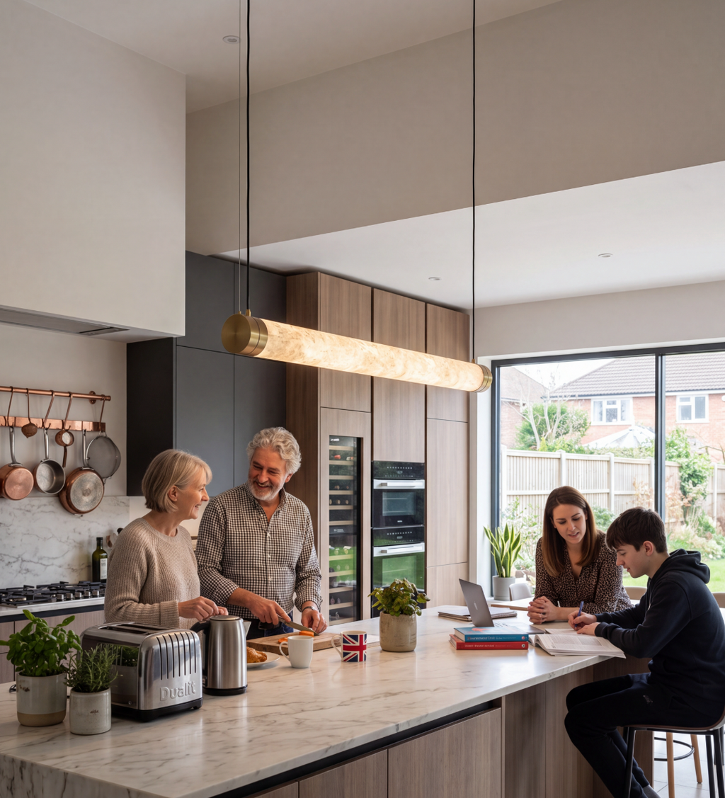Atelierée Architectural LED Alabaster Pendant Light for Kitchen Islands & Dining Rooms