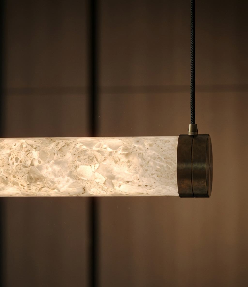 Atelierée Architectural LED Alabaster Pendant Light for Kitchen Islands & Dining Rooms