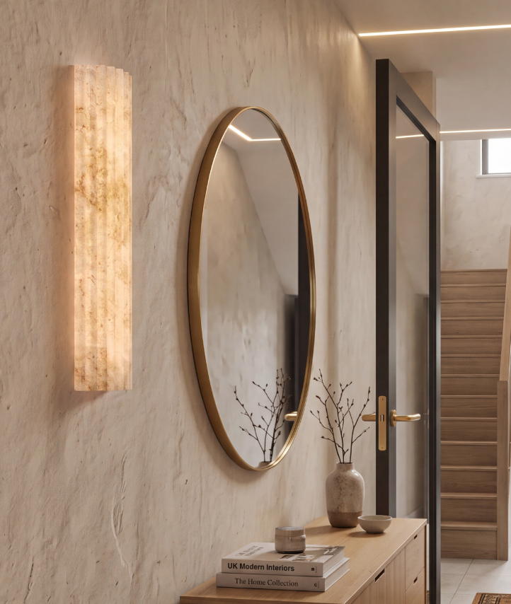 Atelierée Luxury Alabaster Fluted Wall Light with Integrated LED 400mm