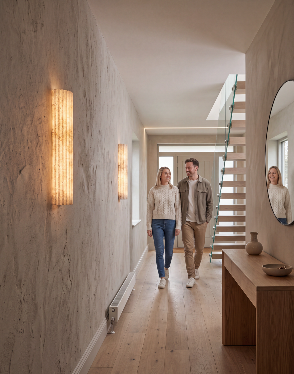 Atelierée Luxury Alabaster Fluted Wall Light with Integrated LED 400mm