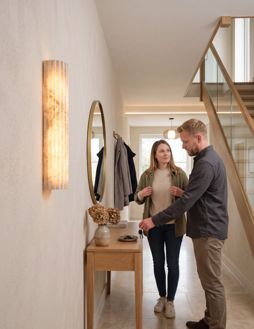 Atelierée Luxury Alabaster Fluted Wall Light with Integrated LED 400mm