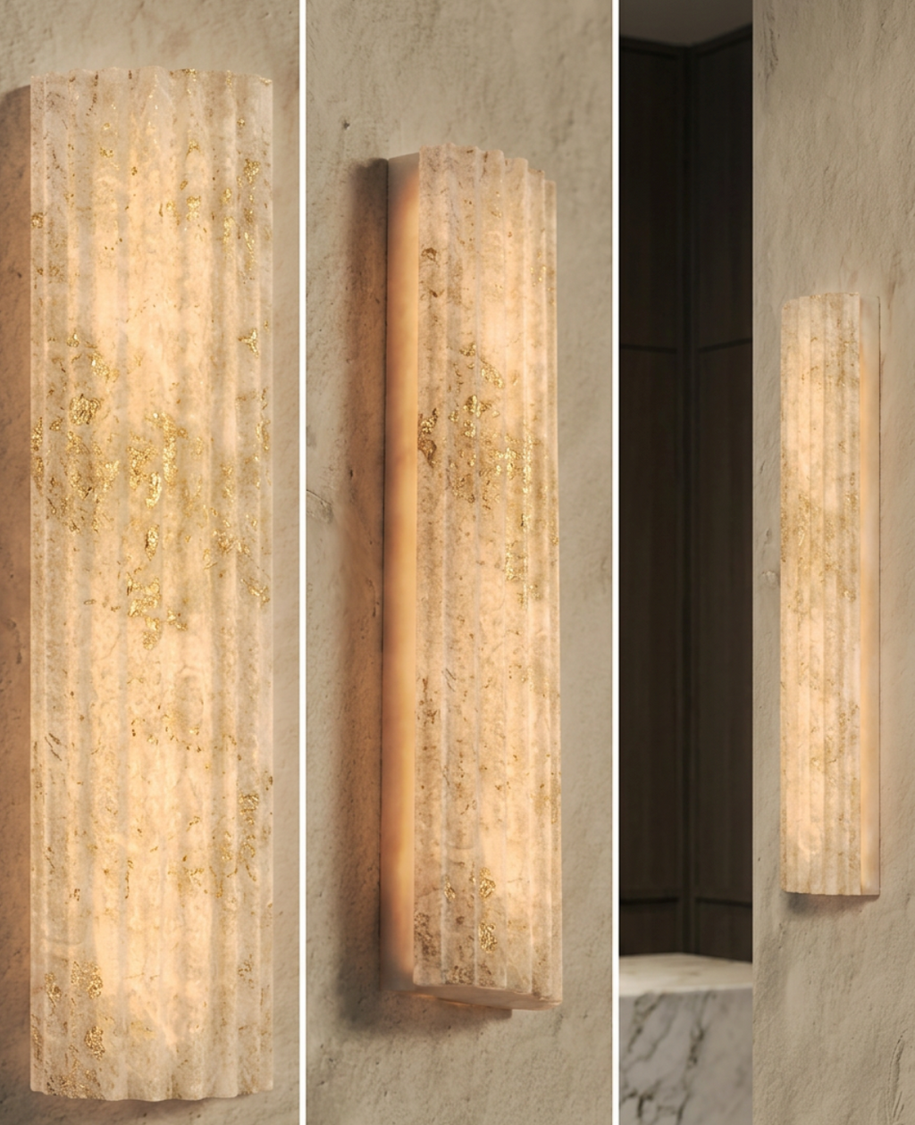 Atelierée Luxury Alabaster Fluted Wall Light with Integrated LED 400mm