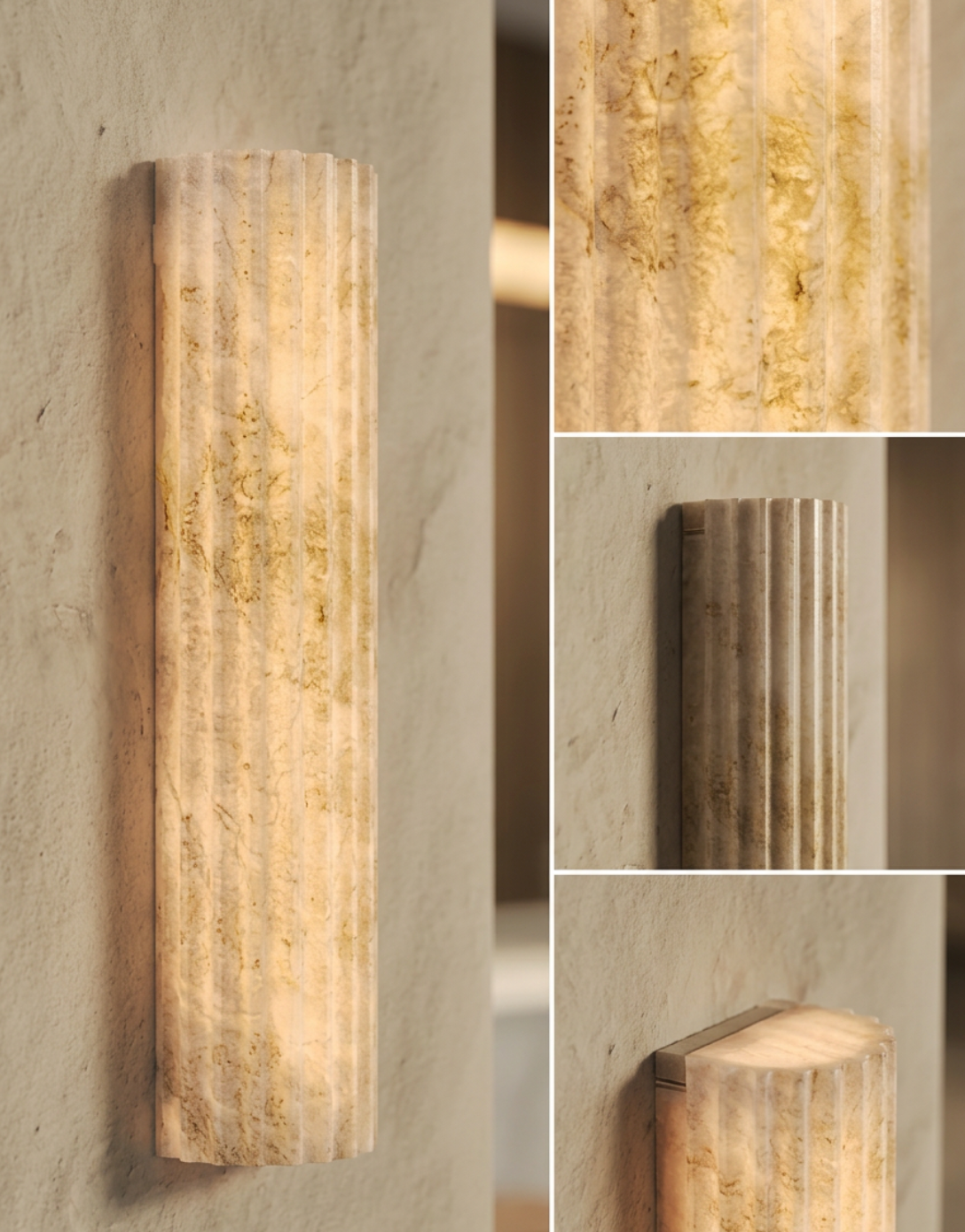 Atelierée Luxury Alabaster Fluted Wall Light with Integrated LED 400mm