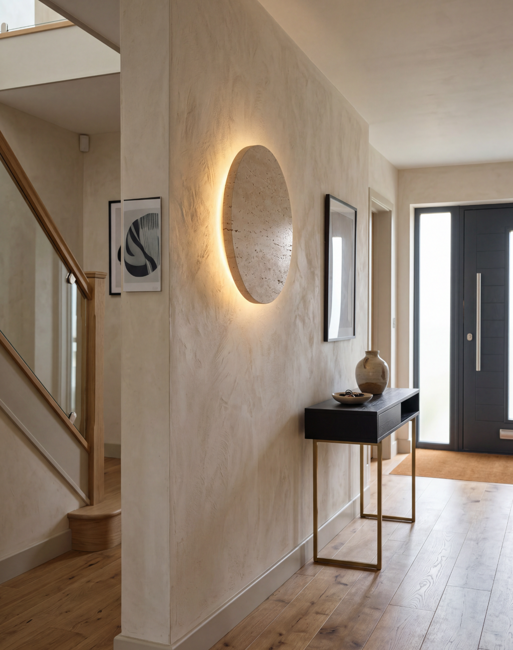 Atelierée Contemporary Circular Stone Wall Lamp with Warm LED 260mm