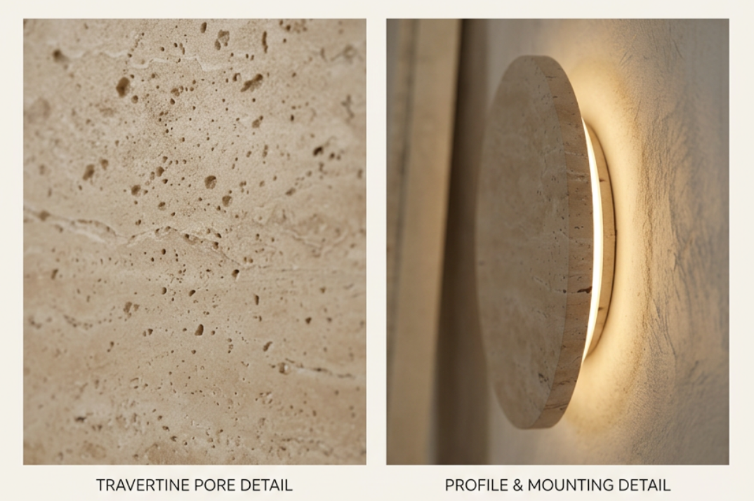Atelierée Contemporary Circular Stone Wall Lamp with Warm LED 260mm
