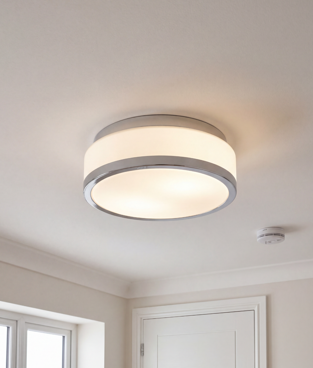 Atelierée Premium Chrome Bathroom Ceiling Flush Mount Light with Opal Glass