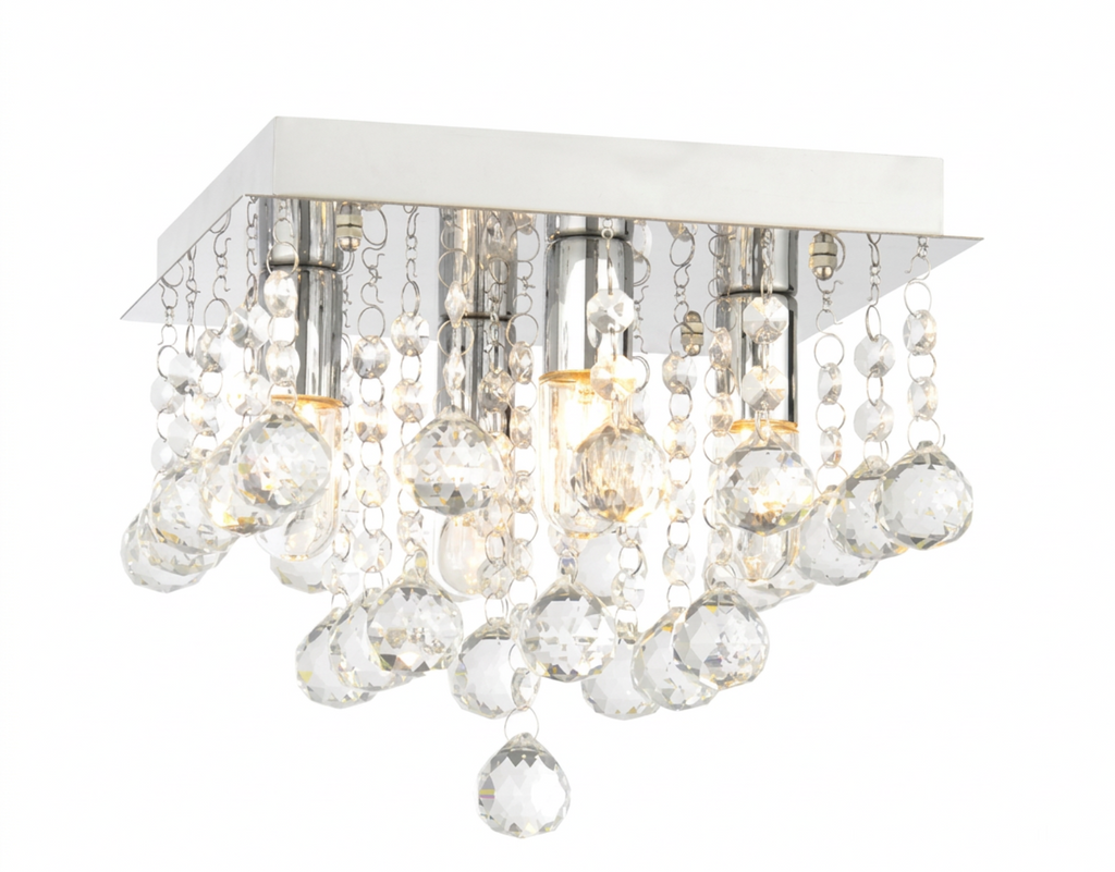 Atelierée Orlando Crystal Flush Ceiling Light | Luxury Chrome IP44 Bathroom Ceiling Light