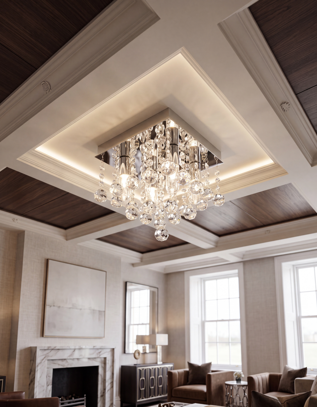Atelierée Orlando Crystal Flush Ceiling Light | Luxury Chrome IP44 Bathroom Ceiling Light
