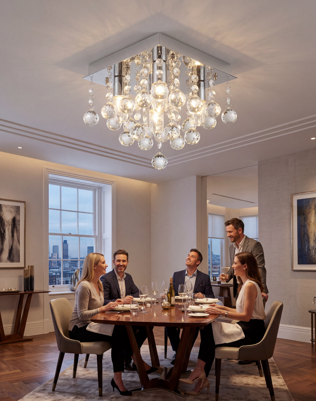 Atelierée Orlando Crystal Flush Ceiling Light | Luxury Chrome IP44 Bathroom Ceiling Light