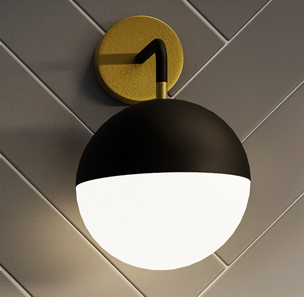 Atelierée Gatsby Globe Wall Sconce Set | Luxury Matt Black & Brushed Brass Bathroom Wall Lights