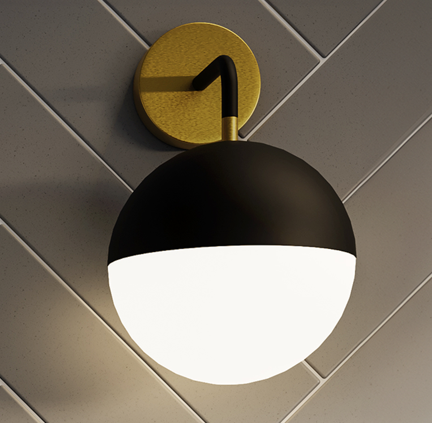 Atelierée Gatsby Globe Wall Sconce Set | Luxury Matt Black & Brushed Brass Bathroom Wall Lights