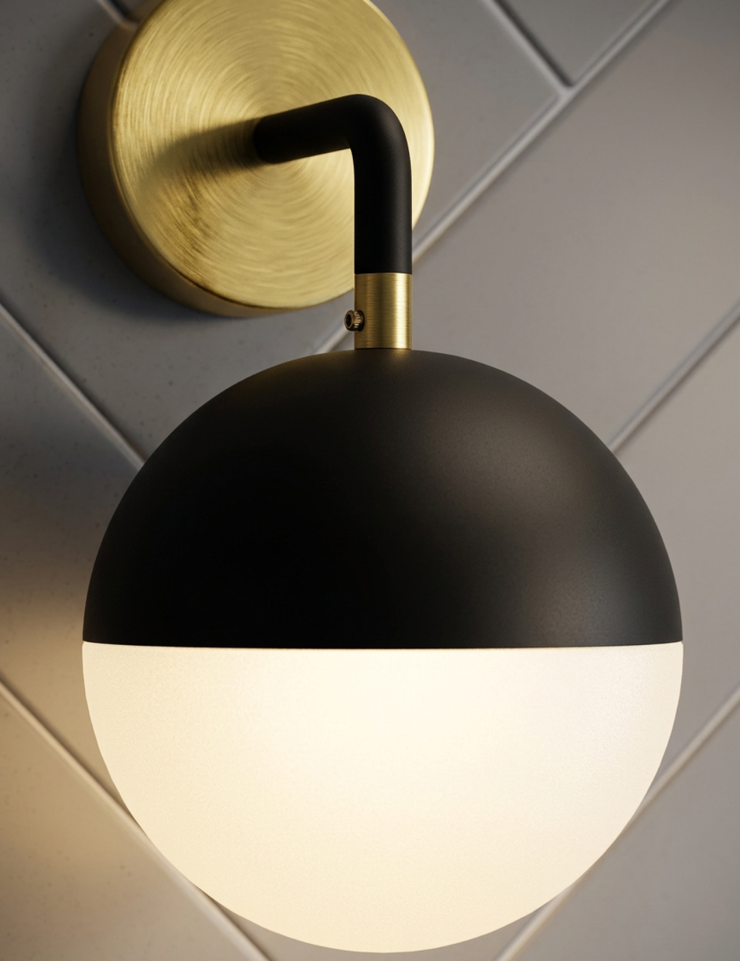Atelierée Gatsby Globe Wall Sconce Set | Luxury Matt Black & Brushed Brass Bathroom Wall Lights