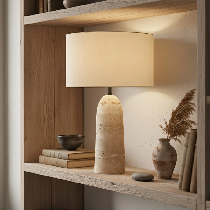 Atelierée Armine Travertine Table Lamp | Luxury Wabi-Sabi Japandi Bedside Lamp