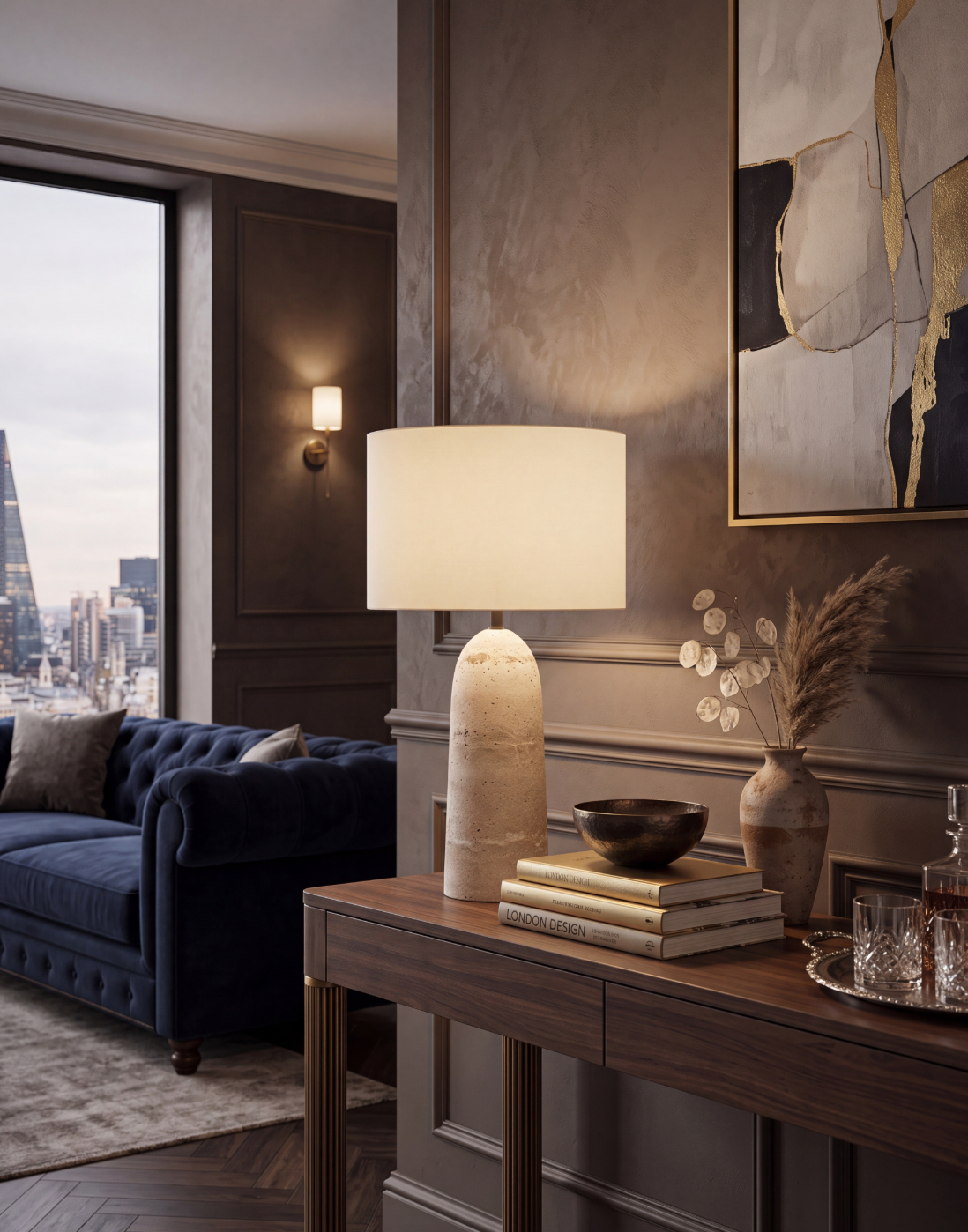 Atelierée Armine Travertine Table Lamp | Luxury Wabi-Sabi Japandi Bedside Lamp