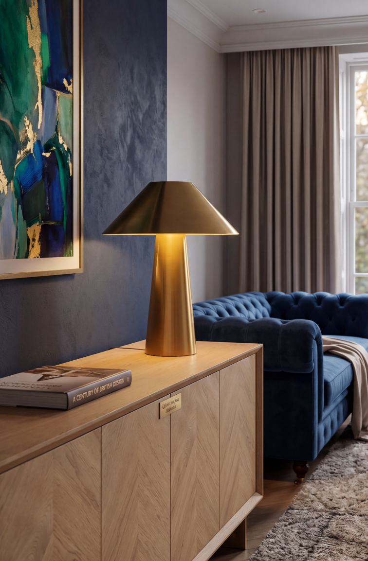 Atelierée Perth Brushed Aged Brass Table Lamp | Luxury Designer Bedside & Living Room Light