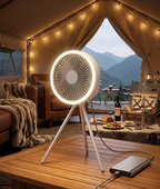 Altilerée Rechargeable Portable Tripod Fan with LED Ring Light, Power Bank & Air Circulator for Tent, Desk & Outdoor