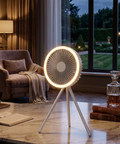 Altilerée Rechargeable Portable Tripod Fan with LED Ring Light, Power Bank & Air Circulator for Tent, Desk & Outdoor