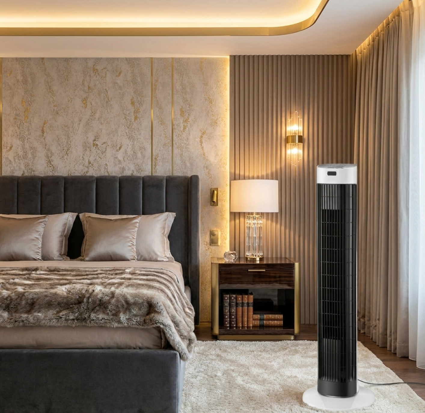 Atelierée Smart Tower Fan, Quiet Bladeless Oscillating Design with Whole Room Cooling
