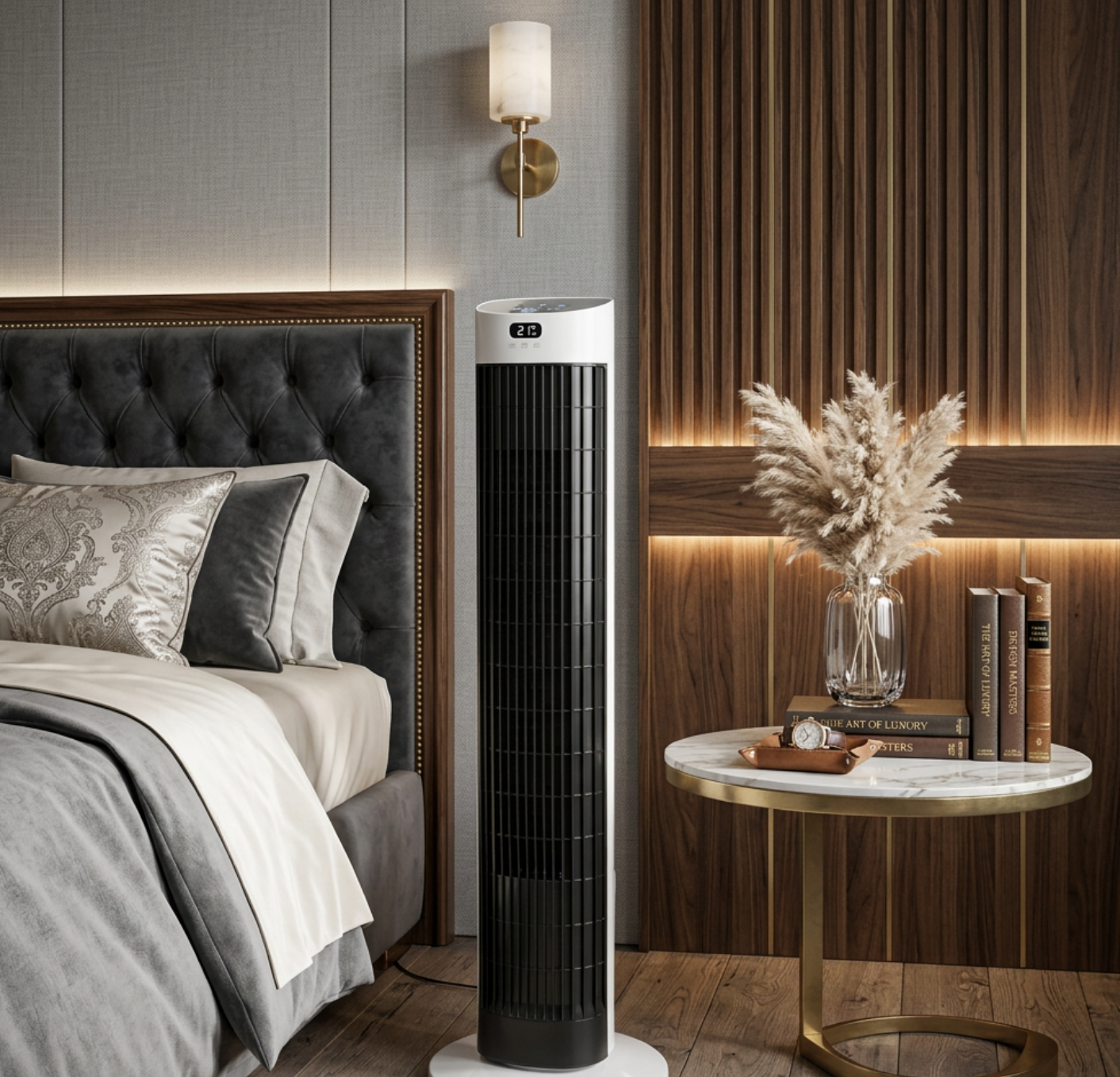 Atelierée Smart Tower Fan, Quiet Bladeless Oscillating Design with Whole Room Cooling