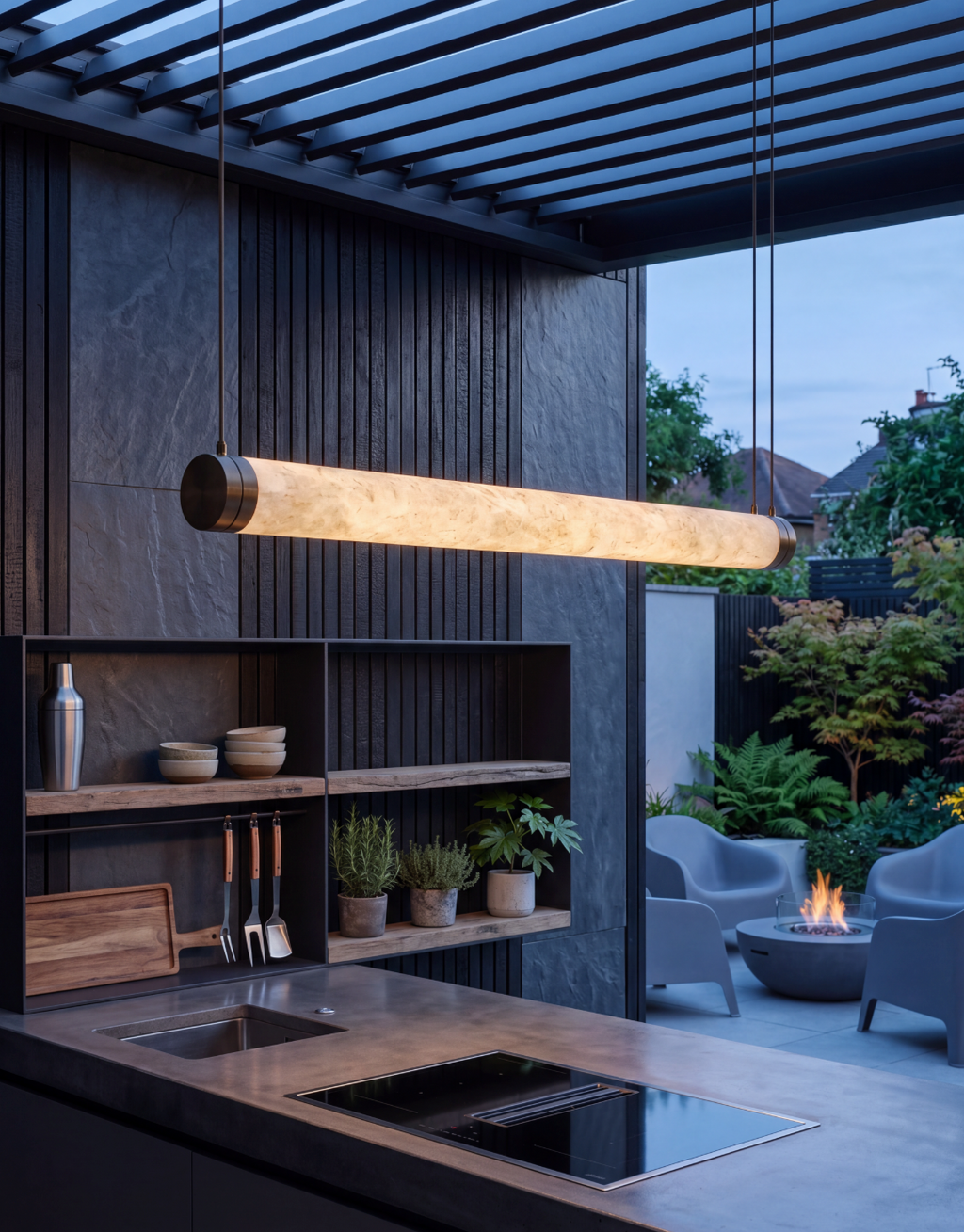 Atelierée Architectural LED Alabaster Pendant Light for Kitchen Islands & Dining Rooms