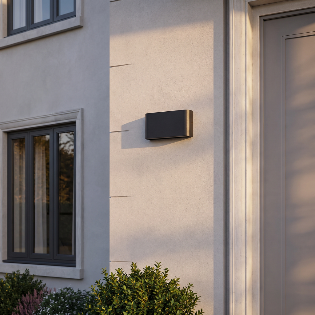 Atelierée slim LED exterior light mounted beside a doorway