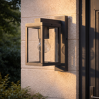 Atelierée anthracite outdoor lantern, glass panel and frame detail