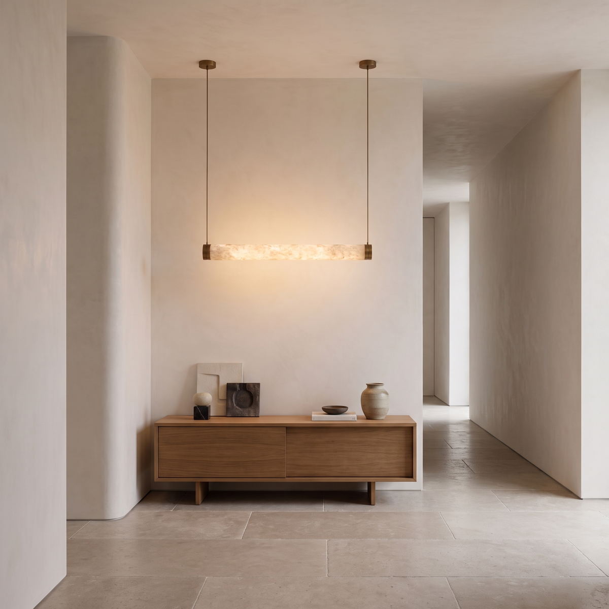 Atelierée alabaster pendant light, natural stone veining detail