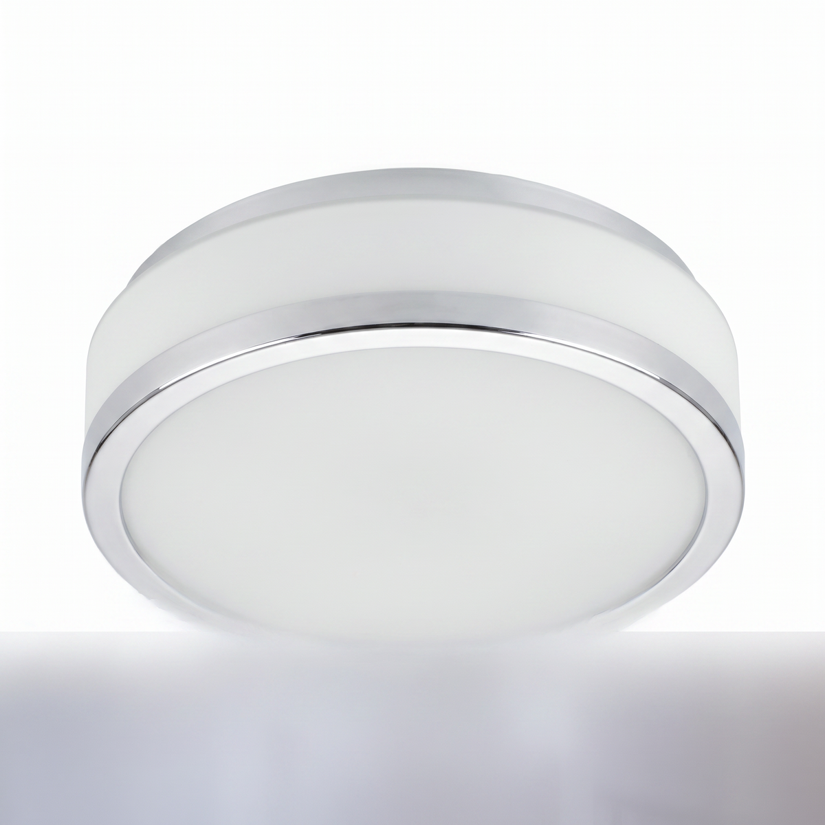 Atelierée opal glass and chrome flush ceiling light, side profile