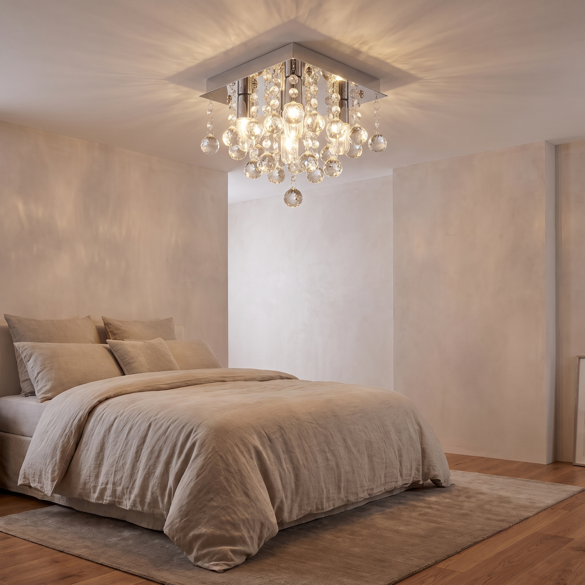 Atelierée crystal flush ceiling light, faceted glass detail