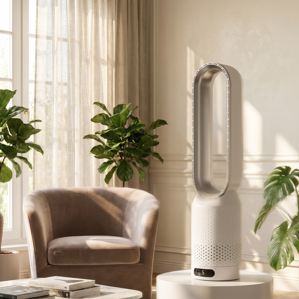 Atelierée energy efficient bladeless tower fan, full height view