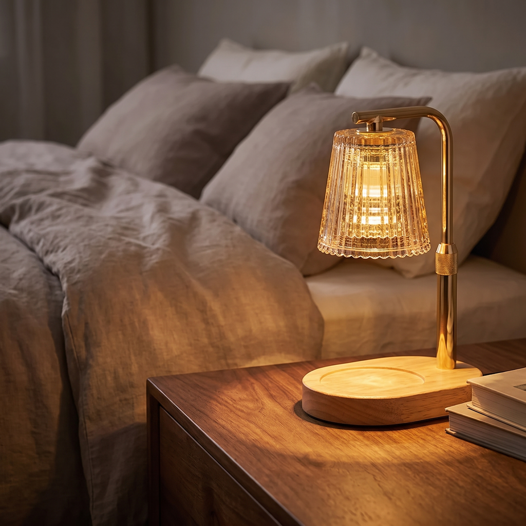 Atelierée Solene candle warmer lamp on a bedside table