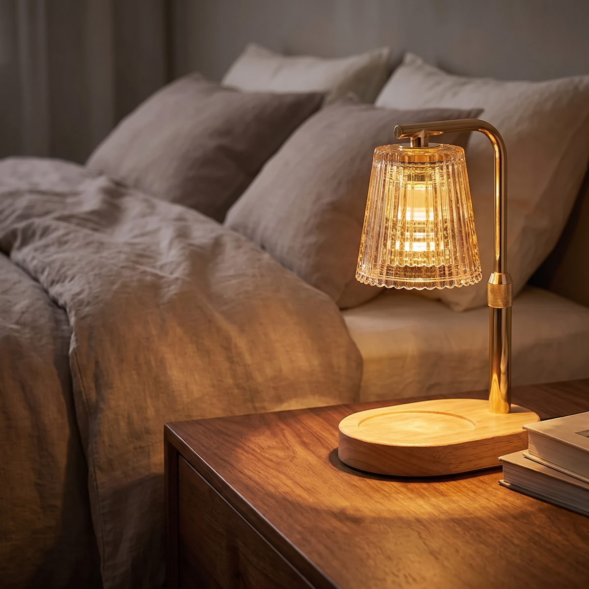 Atelierée Solene candle warmer lamp on a bedside table