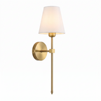 Atelierée Halston rechargeable brass wall light on a white background
