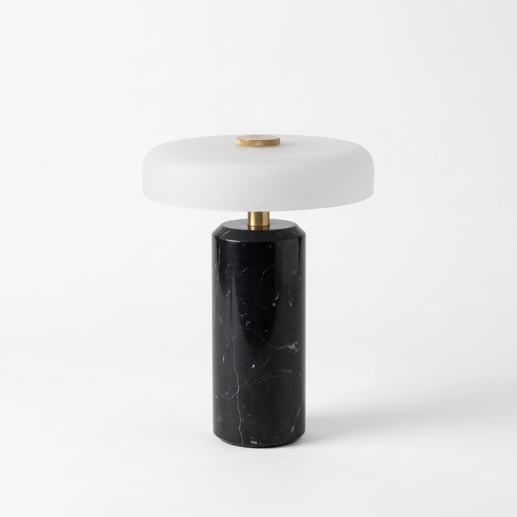 Atelierée Nero black marble rechargeable table lamp on a white background