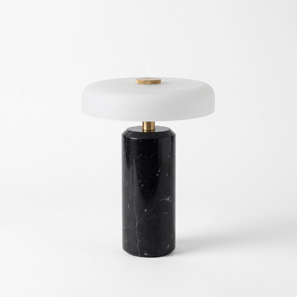 Atelierée Nero black marble rechargeable table lamp on a white background