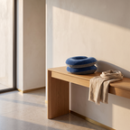 Chin and neck support travel pillow on an oak console