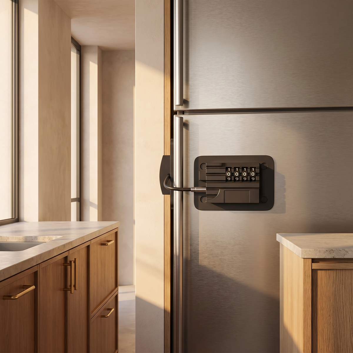 Combination fridge lock fitted to an integrated fridge door