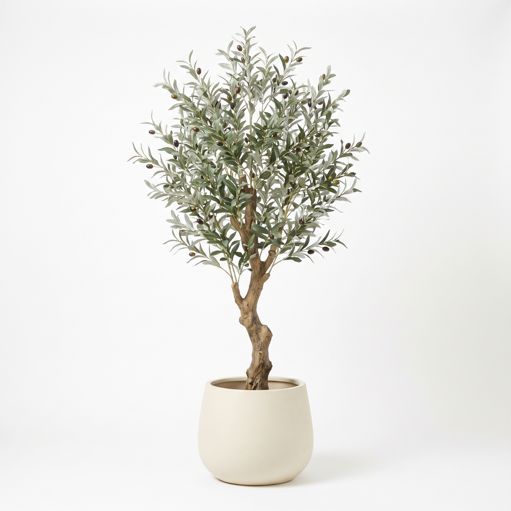 180cm artificial olive tree in a cream stoneware planter on a white background