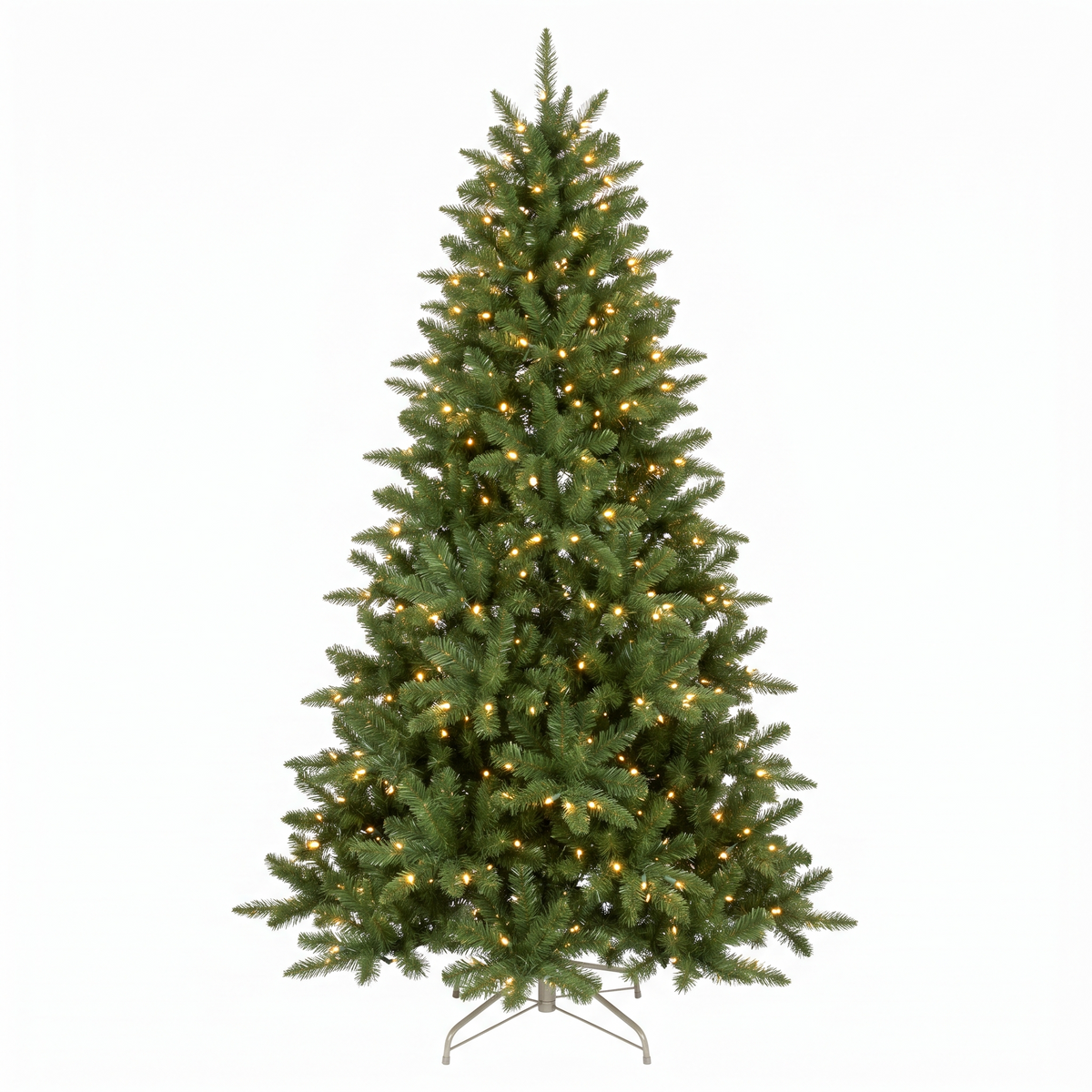 7ft pre lit artificial Christmas tree with warm white lights on a white background