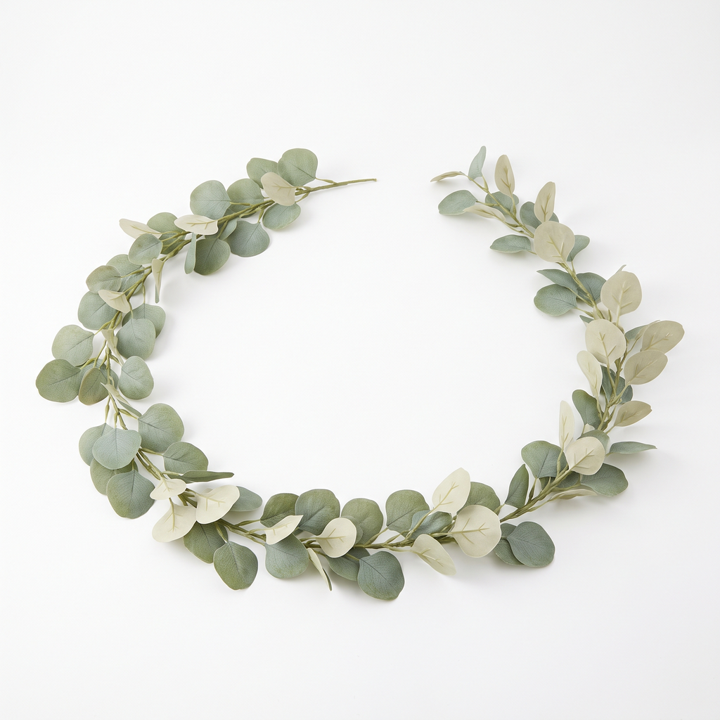 180cm artificial eucalyptus garland in sage and bone on a white background