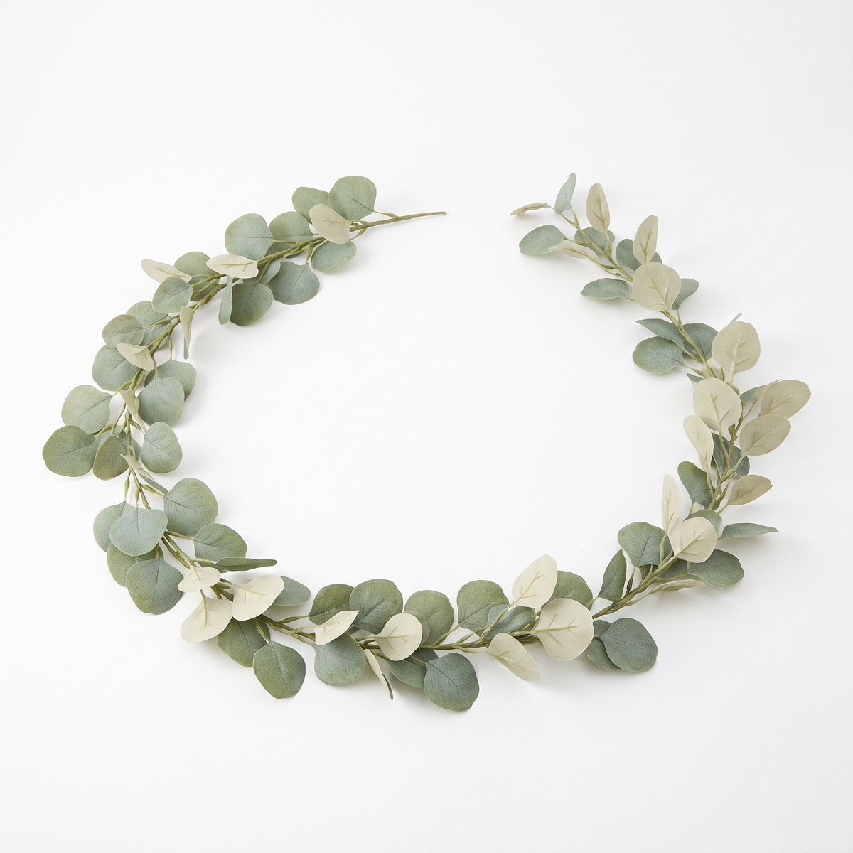 180cm artificial eucalyptus garland in sage and bone on a white background